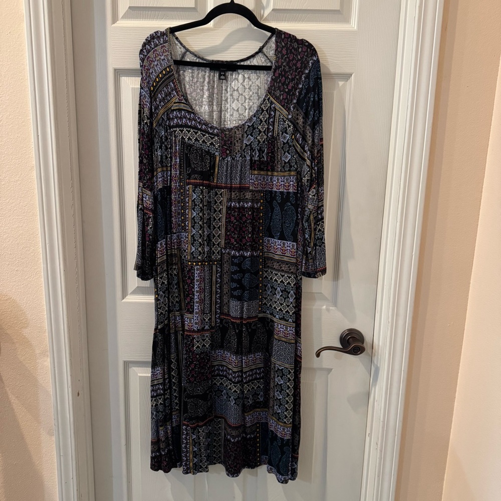 Elegant Long Sleeve Patchwork Dress